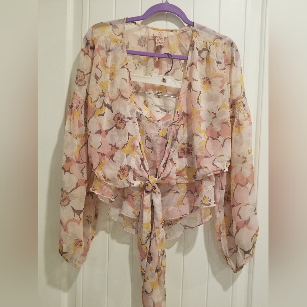 2 Piece Set: Sheer Light Peach Top and Matching Shorts